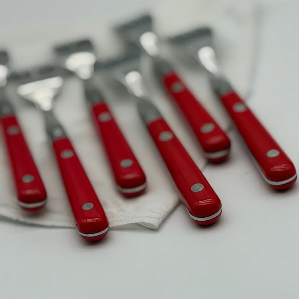 Vintage WF Washington Forge Mardi Gras Red Dinner Forks Set of 6 Stainless Korea